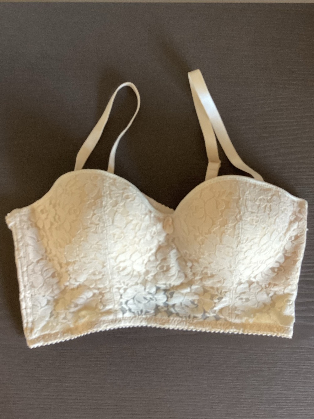 Lily Cream Lace Longline Bustier Bra with Removable Straps